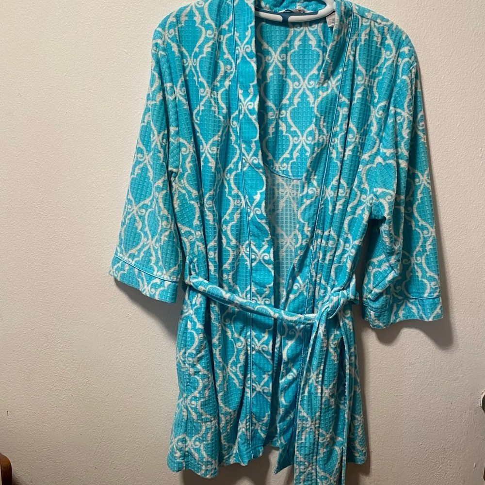 Jasmine Rose Robe Women’s Size XL Blue Ties In Front Pockets‎